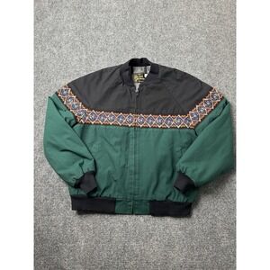 Mens Jacket Davis James Aztec Southwestern Green Black Bomber Zip USA, Size L
